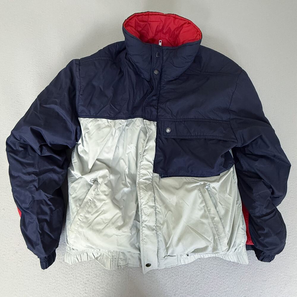 Obermeyer Trevor Men's M Goose Down Ski Jacket Navy Gray Red Colorblock